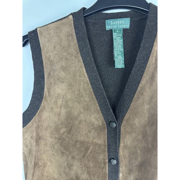 Lauren Ralph Lauren Suede Leather Vest Equestrian Women's Large Wool Cashmere - Picture 5 of 11